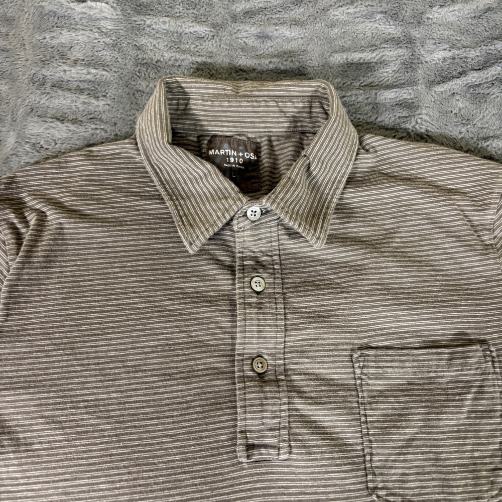 Martin + Osa Mens Large Brown Striped Cotton Short Sleeve Polo Shirt AT172